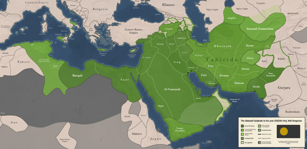 Karte des Abbasiden-Kalifats in seiner größten Ausdehnung 233/234 nach Christus. Bild: Wikipedia/AbdurRahman AbdulMoneim