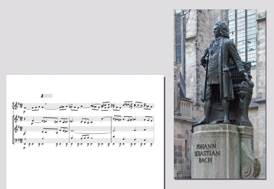 „Man hört sich keine Aufführung der Matthäus-Passion an, man lebt sie!“ Im Bild die Bach-Statue vor der Thomaskirche in Leipzig und die Partitur der Matthäus-Passion. Bild (Bach): Wikipedia/Zarafa