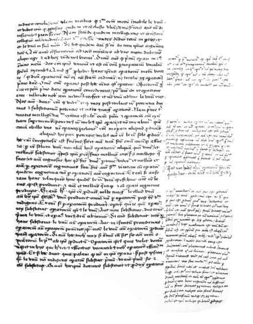 Seite einer Abschrift von Proklos' Parmenides-Kommentar in lateinischer Übersetzung mit eigenhändigen Randbemerkungen des Nikolaus von Kues (aus der Bibliothek des Sankt-Nikolaus-Hospitals).