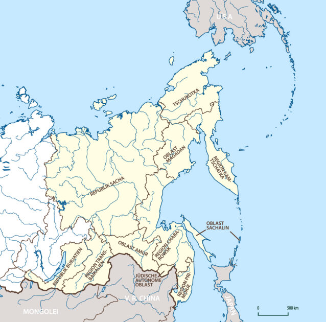 Die Regionen des russischen Fernen Ostens mit den angrenzenden Ländern.