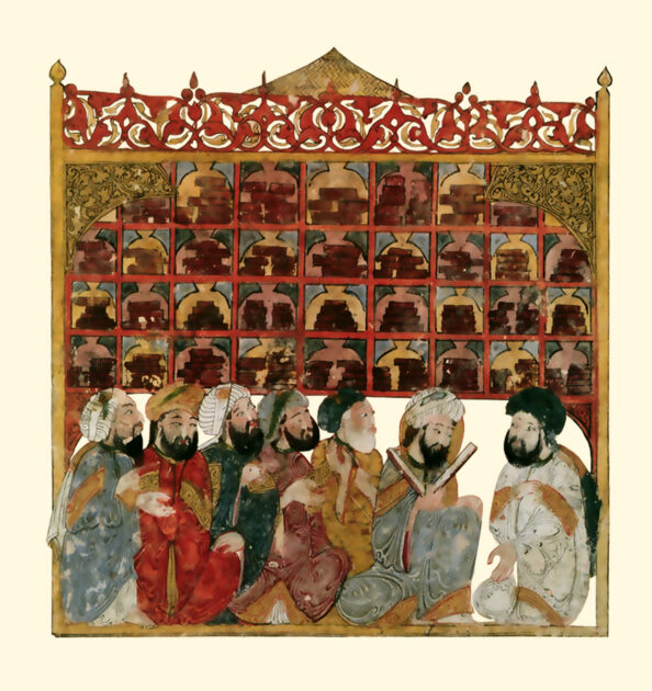 Arabische Manuskriptbibliothek (Maqamat von al-Hariri, Illustration von Yahyá al-Wasiti, Bagdad 1237) | Bild: Bibliothèque Nationale de France, MS Arabe 5847.